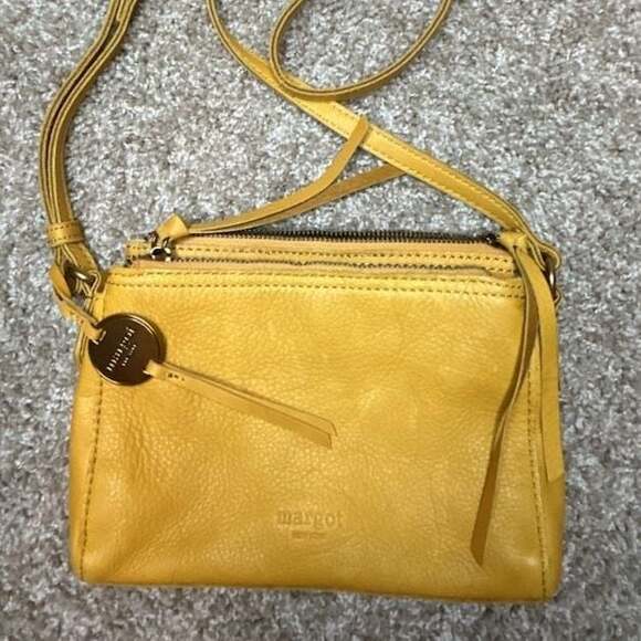 Margot New York Handbags - Margot New York Yellow Leather Double Zip Crossbody Bag